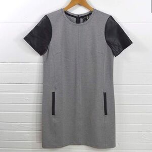 Club Monaco Cecilia Leather-Trim Shift Dress — Size 2 — Heather Gray
